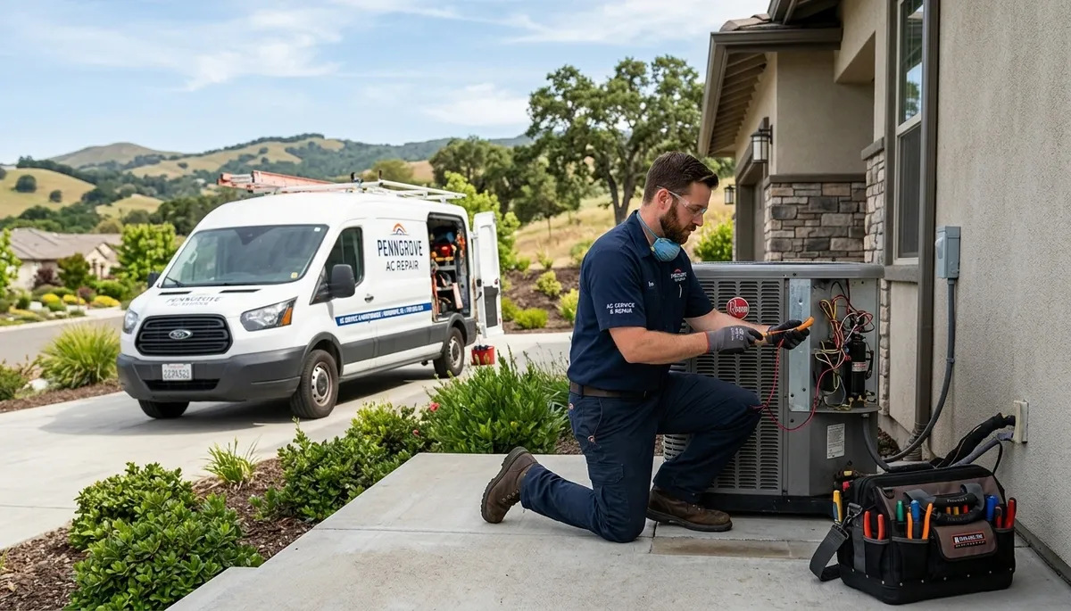 HVAC technician performing residential AC repair service in Santa Rosa, CA