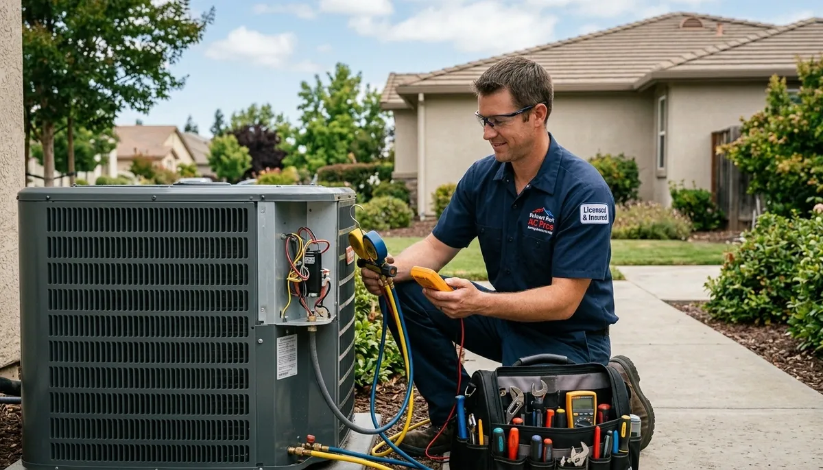 HVAC technician performing AC repair service in Santa Rosa, CA home